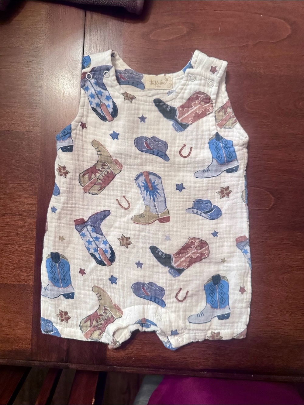 Tullabee White Muslin Cowboy Print Baby One-Piece